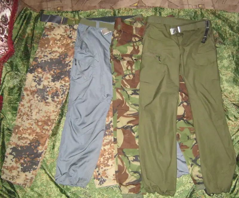 Объекты сравнения. Слева на право: реплика BDU, брюки маршрутные Panzer Hard (кордура), брюки...