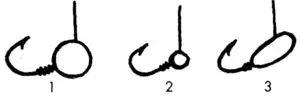 Рис. 13. Виды мормышек: 1 — "дробинка", 2 — "крючок-мормыш", 3 — "овсинка".