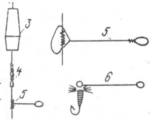 Рис. 7. Детали оснастки: 3 — поплавок (скользящий); 4 — карабин; 5 — металлический поводок; 6 —...