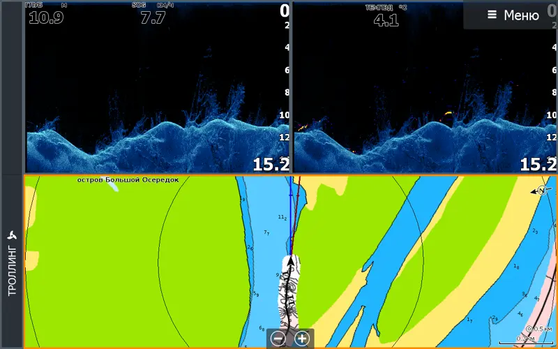 FishReveal на Lowrance HDS-12 Carbon. Смотреть на весь экран в полном разрешении.