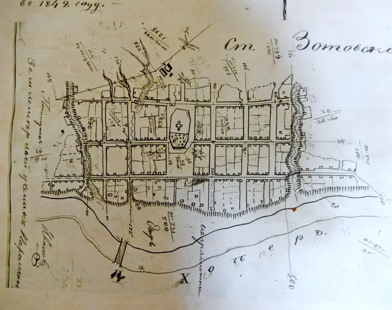 Схема расположения ст. Зотовская (1842г.)