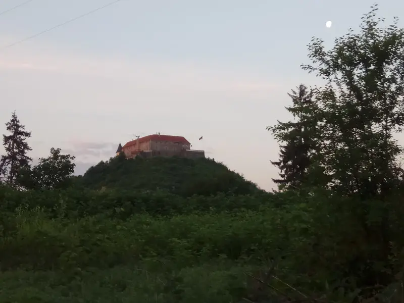 Мукачевский замок над утренней Латорицей.